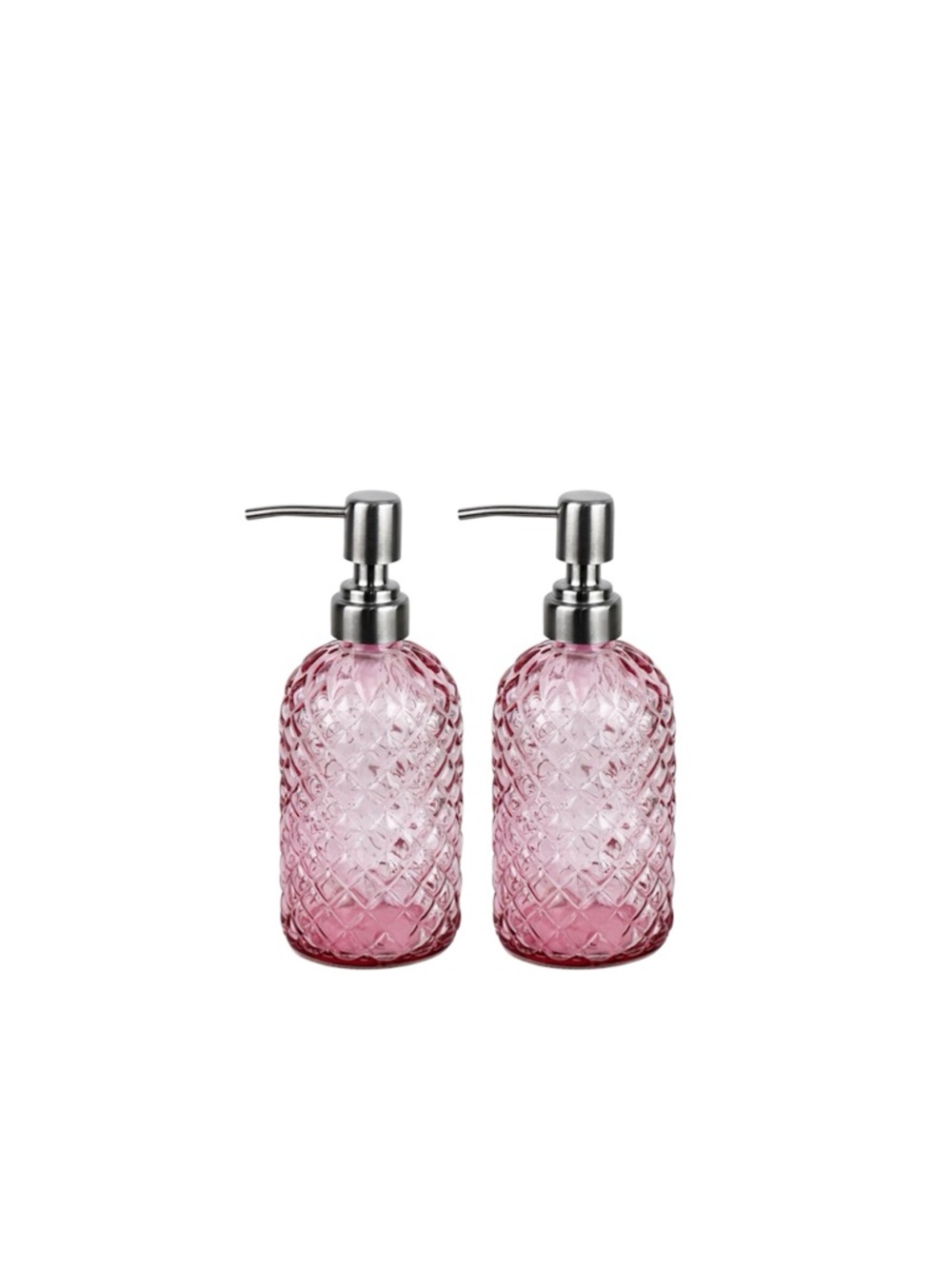 2 Pack Pink Glass Pump Dispenser Kitchen Bathroom